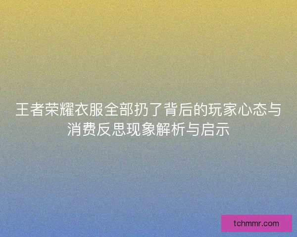 王者荣耀衣服全部扔了背后的玩家心态与消费反思现象解析与启示